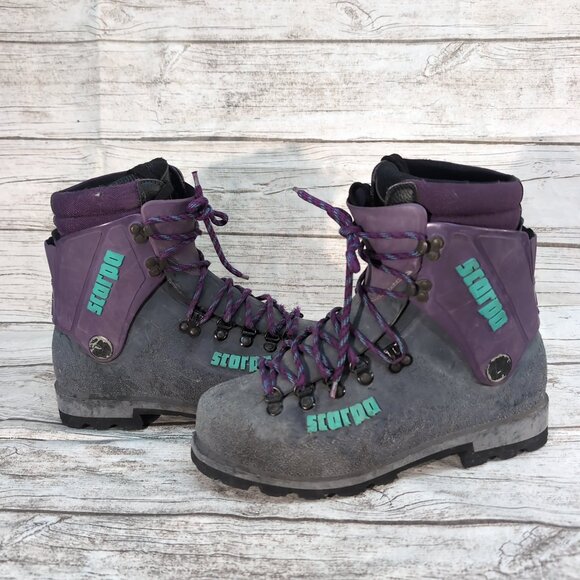 Scarpa Women’s Purple Suede Leather Hiking Mountaineering Boots Vibram Sole - Picture 7 of 10